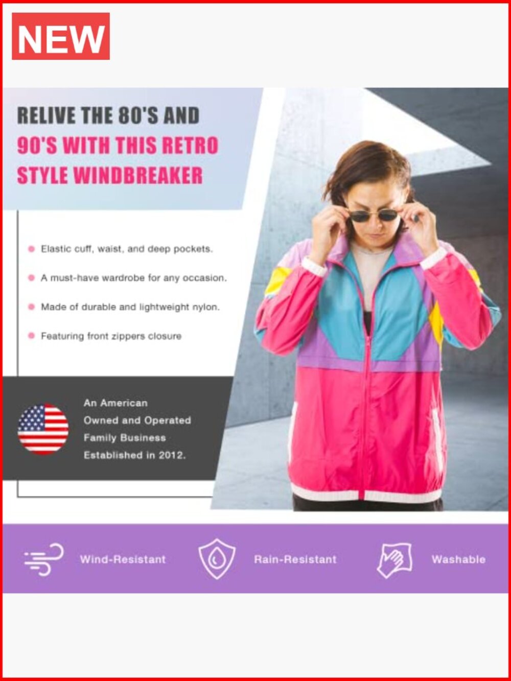 Unisex Retro Windbreaker - Runs Large for Baggy Fit - Long Sleeve Zip-Up Jacket - Picture 3 of 7